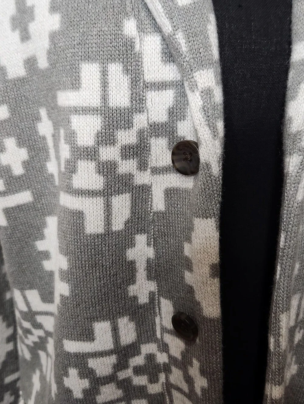 Levi's Stowe Southwestern Aztec  Gray and White Patterned Knit Cardigan Suze L - Picture 3 of 10
